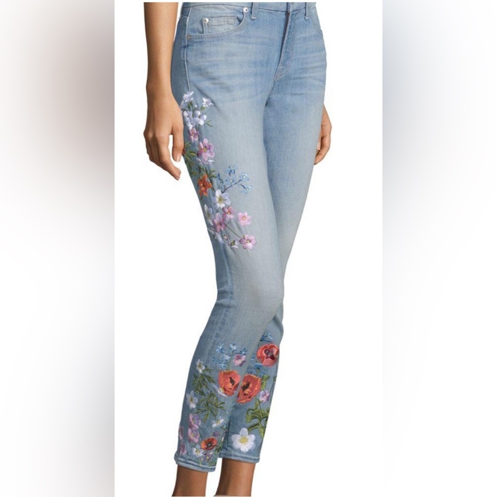 7 For All Mankind Ankle Crop Skinny Jeans with Floral Embroidery